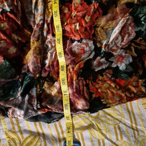 Vintage Floral Velvet Maxi Skirt - Black with Red, Pink & Green - Picture 6 of 6